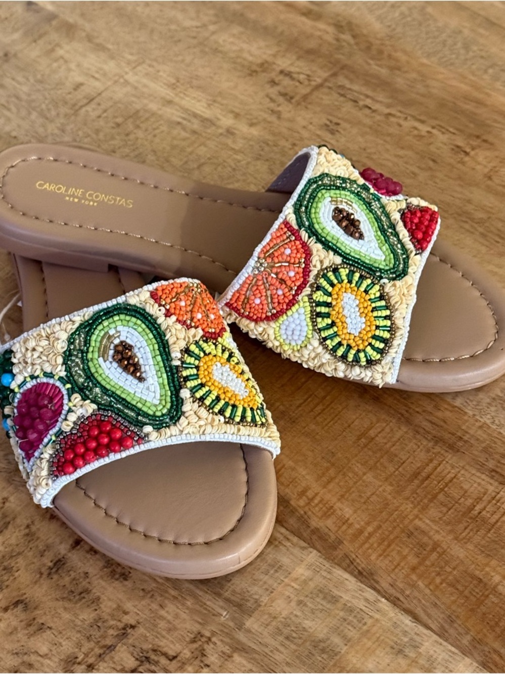 Beaded Fruit Sandals Slides Avocado Citrus Strawberry Vacation Size 9 NWT